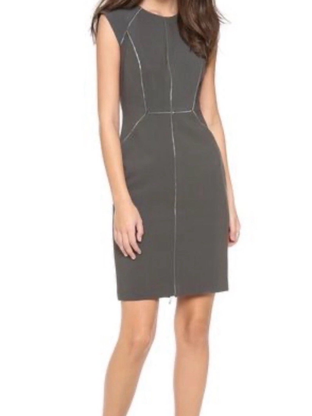 Rebecca Taylor Sleeveless Gray Zip Zipper Midi Sheath Pencil Dress Size 0